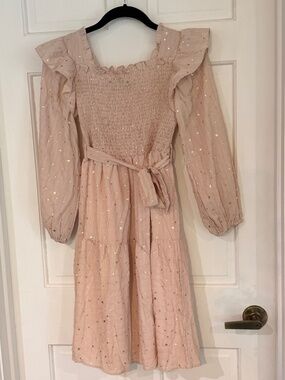 Grace Karin Cream/Blush Gold Star Smocked Dress Girls 12Y Cottagecore